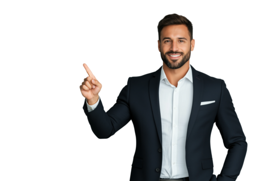 Junger Geschäftsmann zeigt mit dem Finger zur Seite PNG mit transparentem Hintergrund

