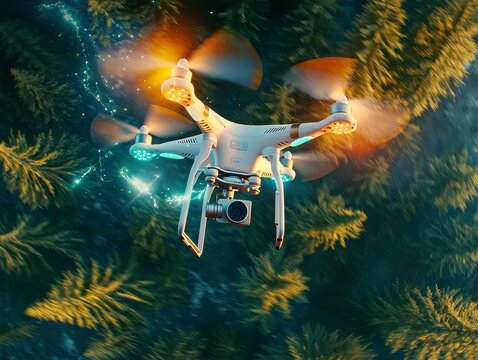 Drone aerial photography over lush forest landscape nature exploration outdoor adventure bird's eye view