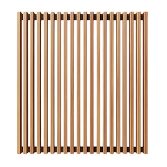 Hardwood slatted screen panel, vertical ipe wood slats, natural oil finish, isolated on transparent background, high-detail architectural render.