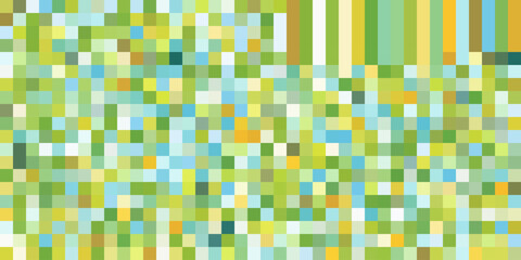 Colorful fresh green mosaic background. Trendy mosaic vector texture. Pixel abstract green pattern. Geometric ecology, eco-friendly environment, sustainability bg design. Pixelated horizontal backdrop