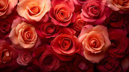 Obraz premium Roses: A captivating array of lush roses in varying shades of red, from crimson to soft pink. These blooms, artfully arranged. Capture a sense of elegance and romance, ideal for conveying love.