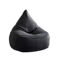 Outdoor bean bag pouf, pear shape, charcoal grey weatherproof canvas, relaxed seating, isolated on transparent background, lifestyle product render.
