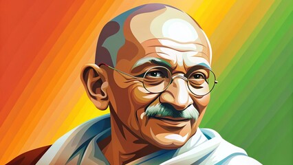 Happy Gandhi Jayanti: Flat Design Portrait Celebrating Nonviolence