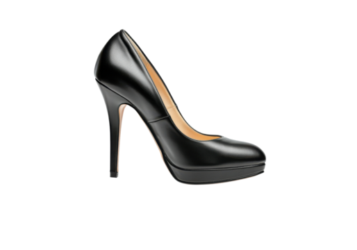 A floating high-heeled shoe, slightly tilted, on a solid white background