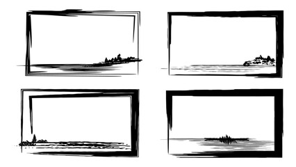 Grainy abstract square shapes frame.Square gradient noise grain vector textures.Stencil frame dirty texture rectangle border. Border film frame grange.