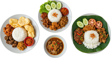 Delicious Indonesian Nasi Campur Rice with Various Meat Vegetable Dishes
