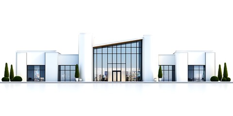 3D shopping mall with glass entryways isolated