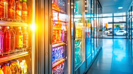Refreshing beverages on display convenience store photography bright lighting interior product showcase
