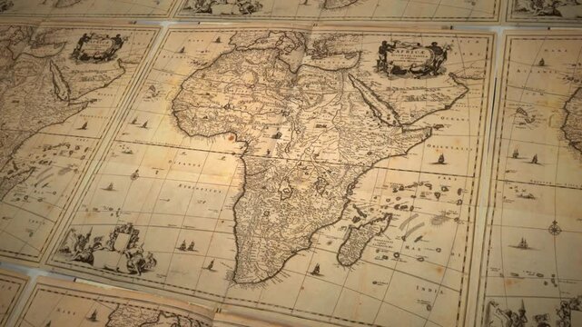 Old world atlas page featuring detailed African continent cartography