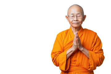 Asiatischer buddhistischer Mönch in Meditation mit geschlossenen Augen PNG mit transparentem Hintergrund

