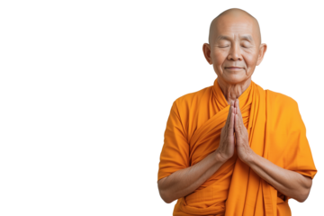 Asiatischer buddhistischer Mönch in Meditation mit geschlossenen Augen PNG mit transparentem Hintergrund

