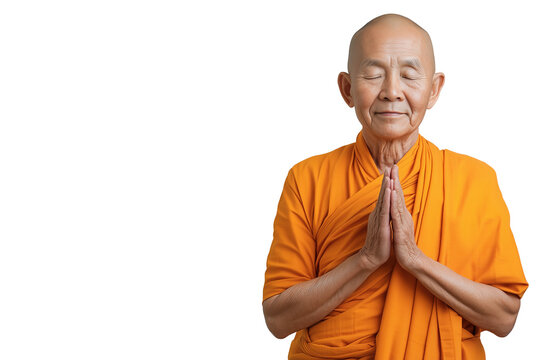 Asiatischer buddhistischer M&ouml;nch in Meditation mit geschlossenen Augen PNG mit transparentem Hintergrund

