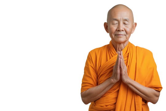 Asiatischer buddhistischer Mönch in Meditation mit geschlossenen Augen PNG mit transparentem Hintergrund

