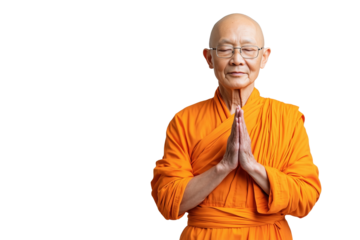 Asiatischer buddhistischer Mönch in Meditation mit geschlossenen Augen PNG mit transparentem Hintergrund

