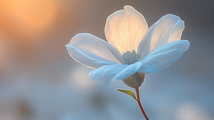 Obraz premium Radiant Bloom: Witness the delicate dance of light and shadow as a pristine white flower unfurls its petals, offering a stunning close-up, filled with ethereal beauty and subtle textures.