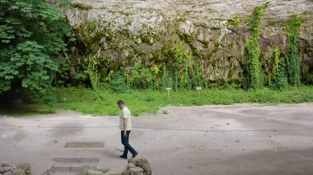 Walking in front of the tourist spot of Madara Plateau near Shumen where the Madara Rider or known as Madarski Konnik in Bulgaria.