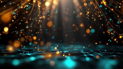 Obraz premium Abstract light patterns with shimmering particles and glowing effects in a dark environment