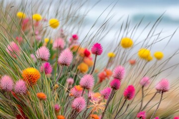 Colorful wildflowers by ocean