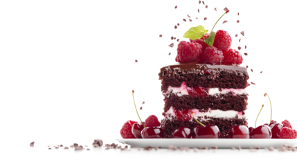 A chocolate cake with raspberries on top