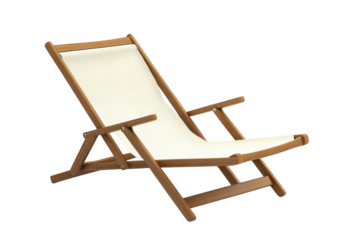A Relaxing Teak Wood Beach Chair With A Creamy White Canvas Sling, Perfect For Sunny Days And Ocean Breezes, Offering Comfort And Style Isolated on Transparent Background