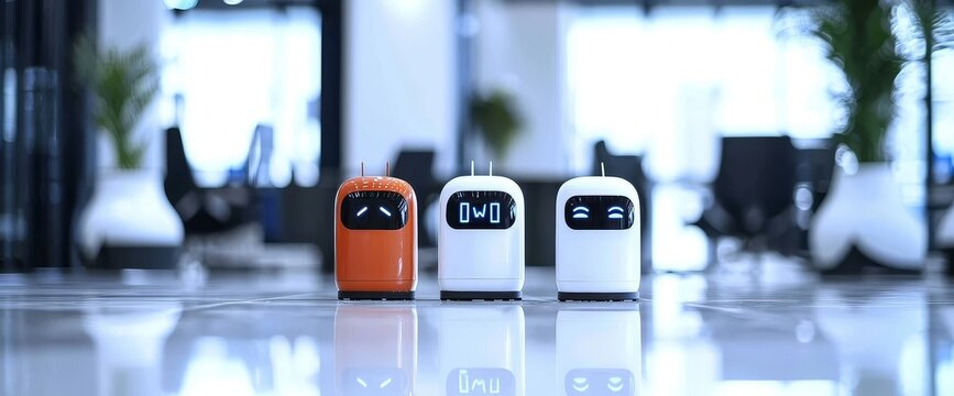 A fantastic banner proclaims that three red android robots, categorized as Sky-Fi robots, are now ready to actively act