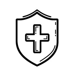 Obraz premium Medical shield logo design with cross and outline style 