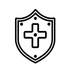 Fototapeta premium Medical Shield Icon in Simple Line Art Style 