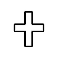 Fototapeta premium Simple black outlined cross symbol on white background 