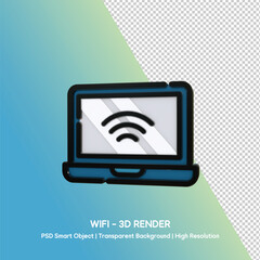 3D Rendered WiFi Laptop Icon with Transparent Background