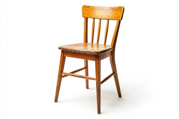 A weathered wooden chair standing alone against a bright backdrop in a minimalistic style isolated on transparent background