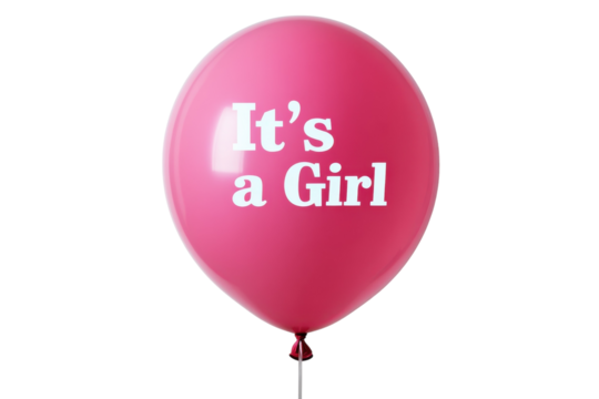 Celebrating a joyous arrival with a cheerful pink balloon announcing a baby girl isolated on transparent background - Powered by Adobe