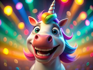 Fototapeta premium Hilarious 3D Rendered Unicorn Character Stock Photo - Funny Cartoon Horse