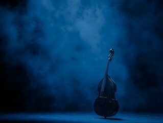 Dramatic double bass in blue smoky background. Perfect for music, concert, or mystery themes.