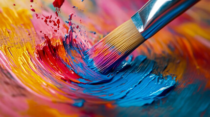 Obraz premium Colorful abstract art painting with paintbrush art therapy creative expression vibrant texture and design