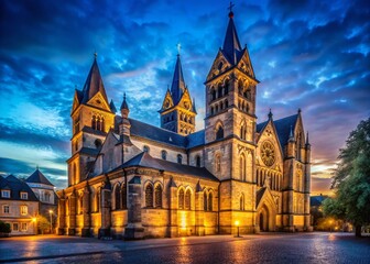 Obraz premium Historic Andernach Mariendom Church, Low Light Night Photography, Germany