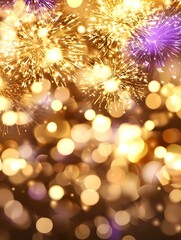 Golden fireworks with bokeh lights, celebratory background for New Year, Christmas, or any festive occasion.