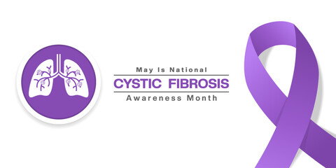 May is National Cystic Fibrosis Awareness Month. Lung and ribbon. Great for posters, banners, social media and more. White background.