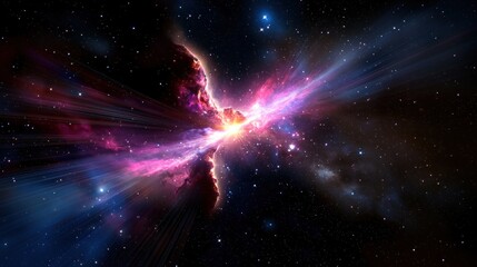 Vibrant Cosmic Explosion with Colorful Nebula and Stars in Deep Space Background