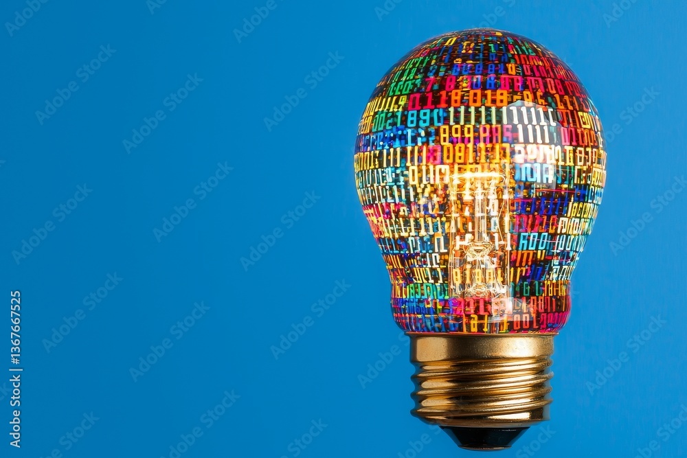 Poster a light bulb created from binary code serves as a symbol of the power and potential inherent in digi