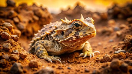 Obraz premium Horned Lizard in Desert Soil - Macro Photography