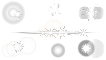 Set Silver stars and sparks. Glowing effects light or sunlight reflection from lens. Stars in space. Isolated glints set. Sparkle glares. Stars shimmering elements. A holiday, business. Silver stars.