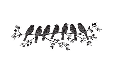 Artistic birds perched on a floral branch