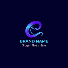 Elegant Blue and Purple Letter C Logo with Wave Element