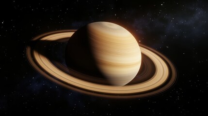 the planet Saturn with its rings, isolated on a black background. Sun, solar system, and space concept