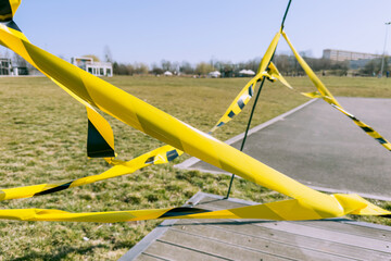 Fototapeta premium Black and Yellow Caution Tape – Safety, Restricted Area, Hazard Warning