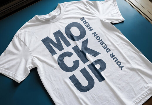 White T-shirt Mockup on Printing Table for Custom Design Showcase