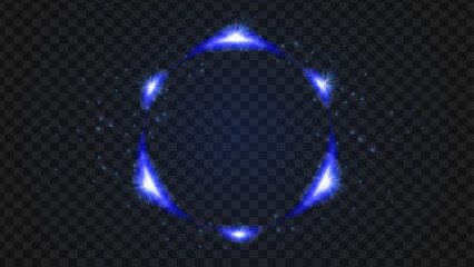 Blue Flash. Blue lens flares. Realistic Blue Flash. Glowing effects. Glowing effects light or sunlight reflection from lens. Stars in space. Isolated glints set. Sparkle glares. Vector shimmering .
