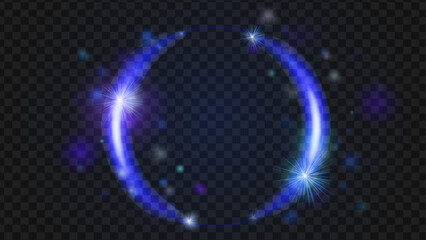 Blue light flare - flash light streak ray - large light flare behind the planet. Sparkle glares.Vector shimmering elements