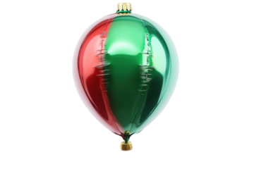 Shiny red and green balloon floating happily during festive celebration in bright holiday decor isolated on transparent background