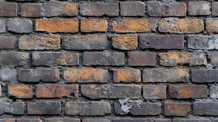 Obraz premium Rustic exposed brick wall, with varying shades of brown and red, cracked mortar
